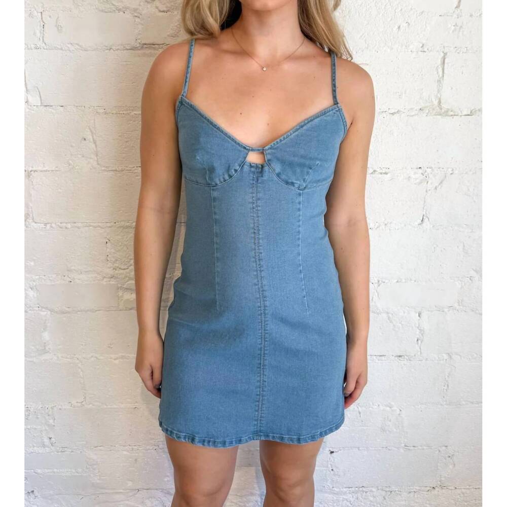 NEW ADELINE pippa keyhole mini dress in light denim